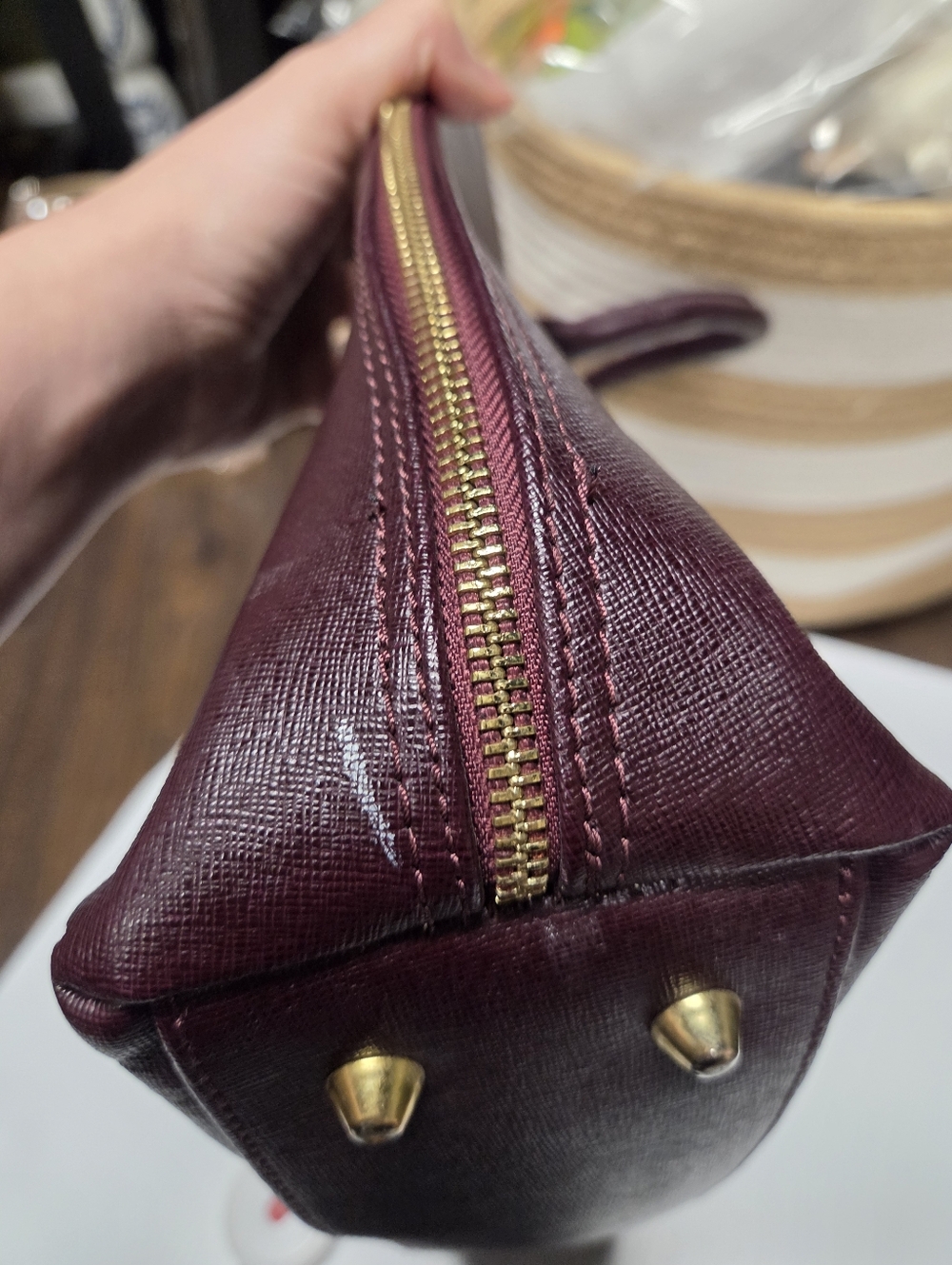 Leather Satchel Handbag in Deep Plum - Women Bags Satchels - Picture 12 of 14